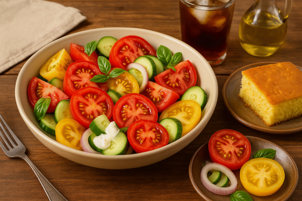 Southern tomato salad with cornbread and sweet tea – heart-healthy lycopene superfood